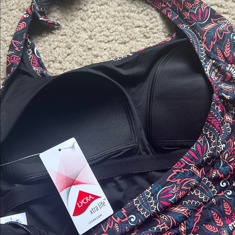 Lands’ End Paisley Square Halter Neck Swim Dress - image 5